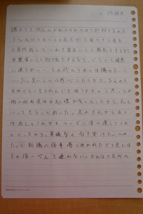 左手で書き始めて二十四週間目の文字の画像