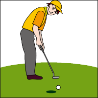 ゴルフで左利きプレイヤーのパターのイラスト